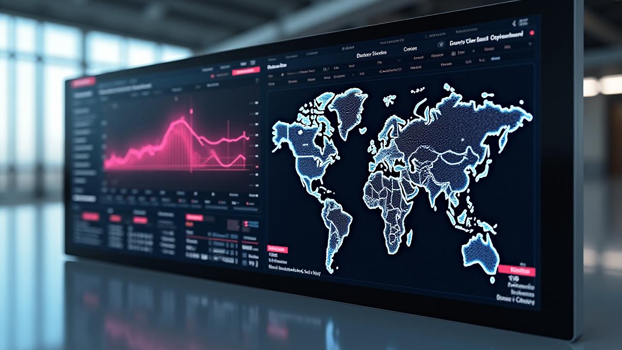 Advanced cloud-based logistics dashboard showing global shipment hotspots and predictive analytics metrics.