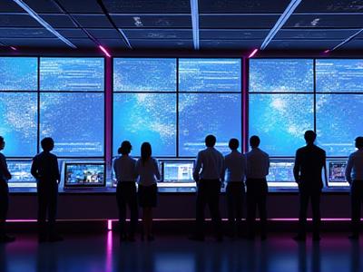 Team of logistics experts monitoring a screen